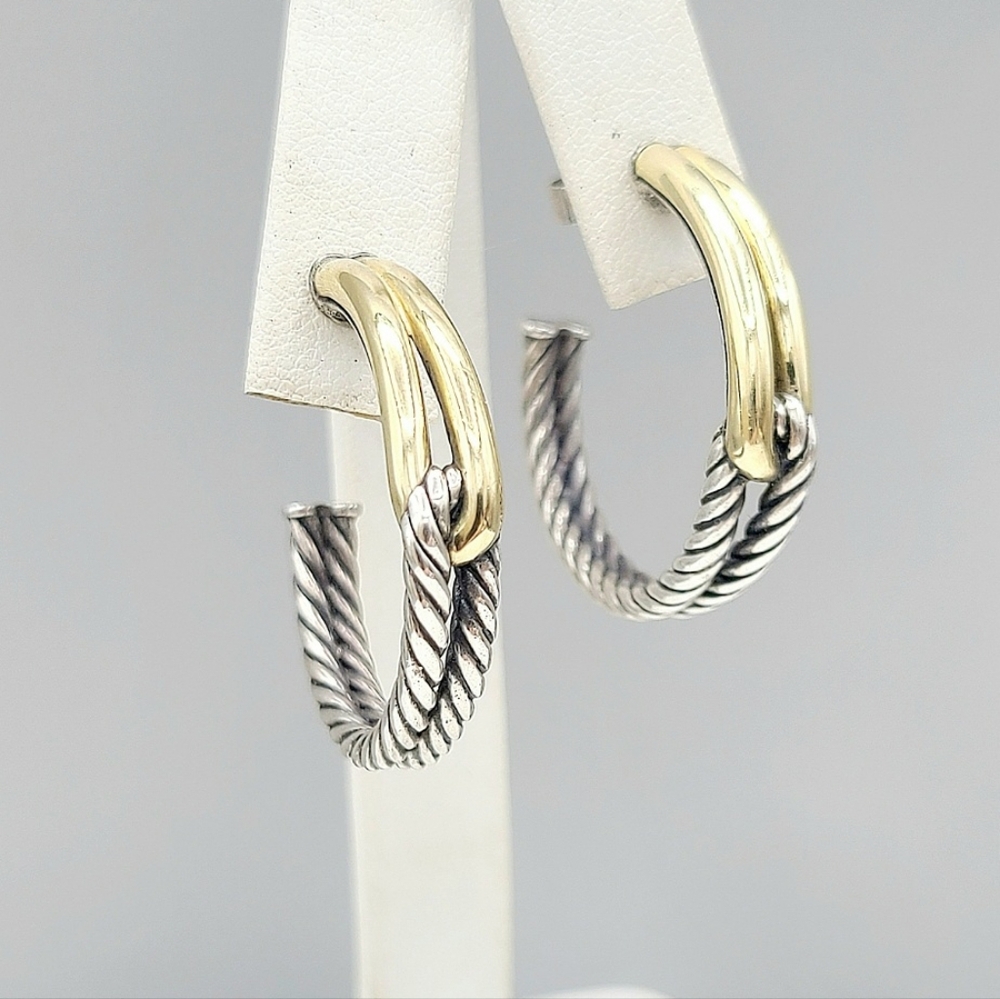 David Yurman Large Labyrinth Single- Loop Hoop Ea… - image 1